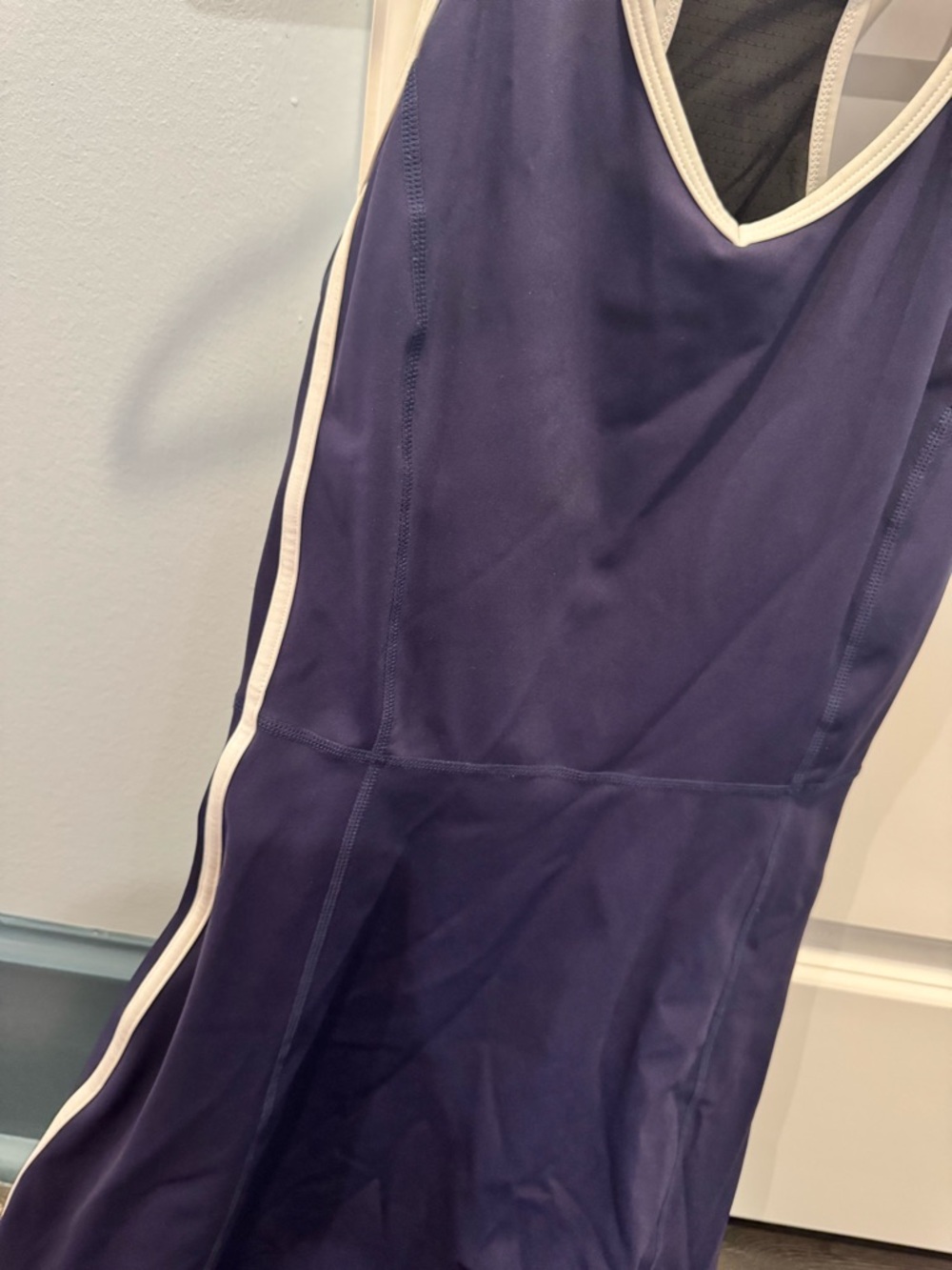 Women's Navy Racerback Tennis Dress with White Trim - Picture 5 of 6